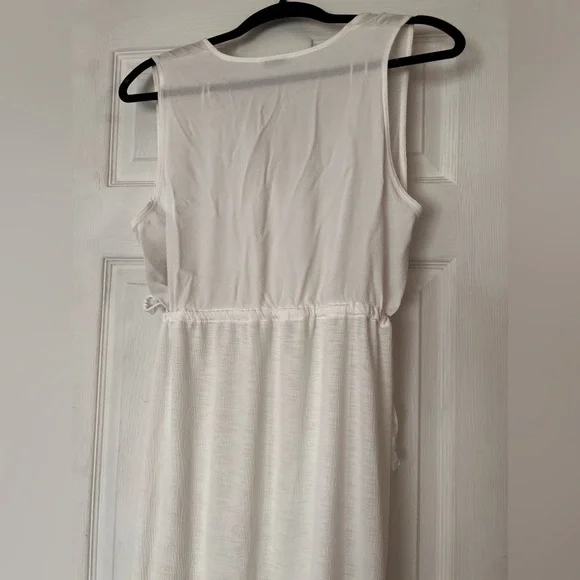 Zara double side slit maxi tunic dress v neck sleeveless waist tie large - Picture 3 of 5